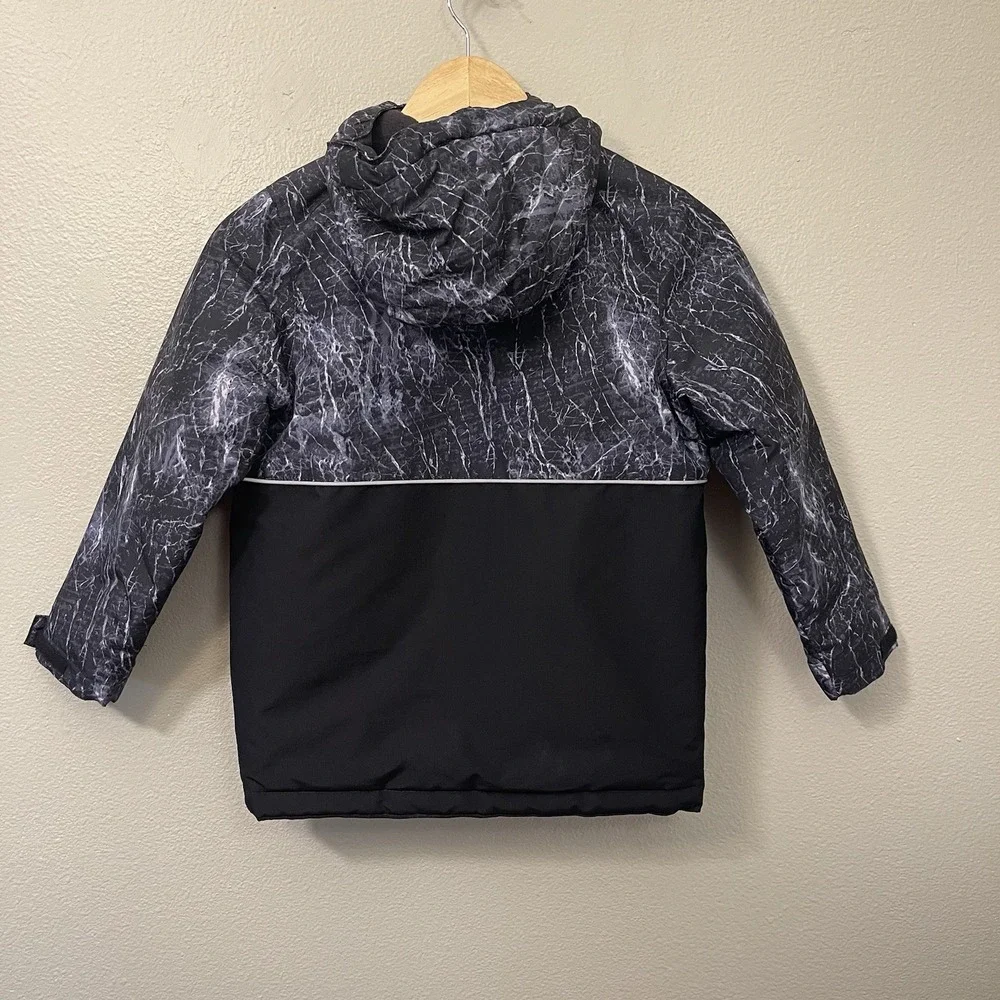 Children's Place Hooded Fall Winter Jacket Colorblock Black Gray Pattern S /5-6